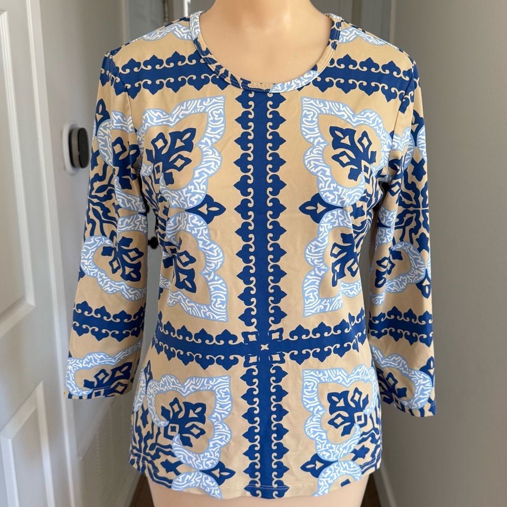 J.McLaughlin Women's Catalina Cloth Unique Pattern 3/4 Sleeve Top Size Small